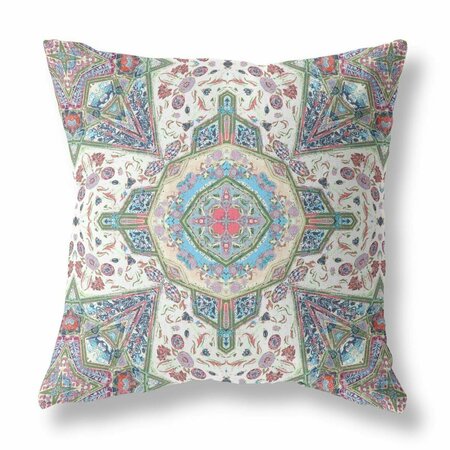 PALACEDESIGNS 18 in. Boho Flower Indoor Outdoor Throw Pillow Green Cream & Pink PA3101608